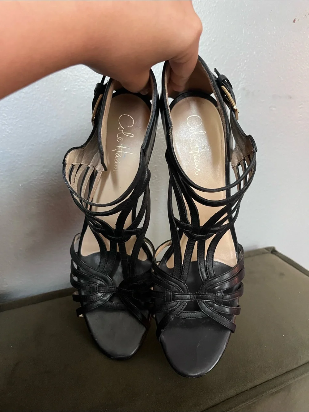 Cole Haan Nike air Black Leather Strappy High Heel Sandals